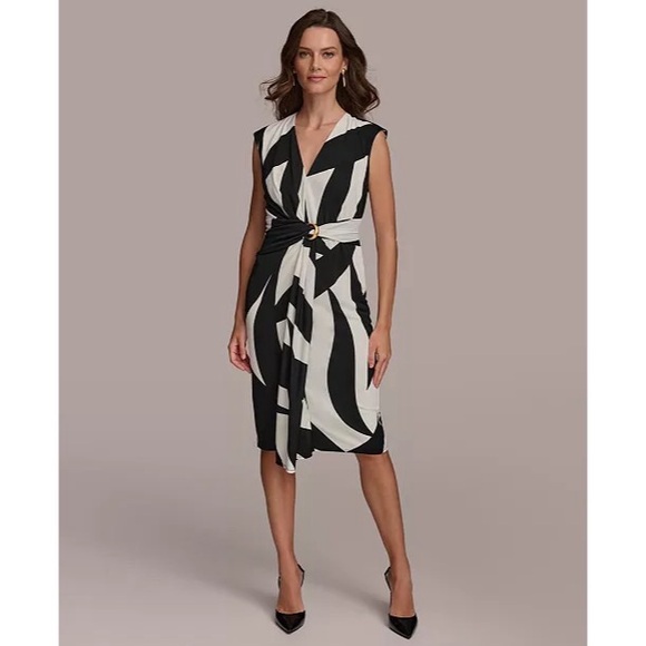 Donna Karan Dresses & Skirts - Donna Karan Sleeveless V-Neck Front Cascade Ruffle Sheath Midi Dress Size 14